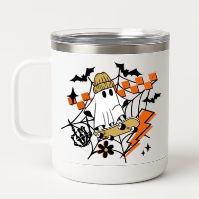 Ghost Retro Halloween Skateboard 12 oz Stainless Steel Tumbler Cup