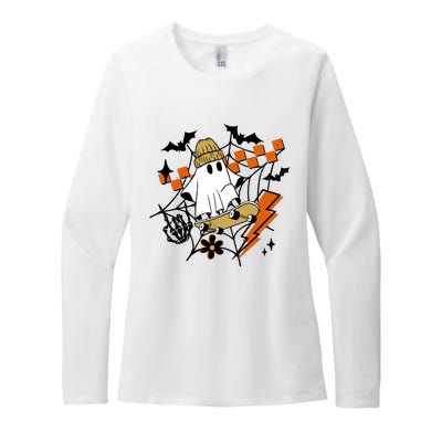 Ghost Retro Halloween Skateboard Womens CVC Long Sleeve Shirt