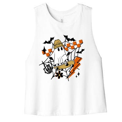 Ghost Retro Halloween Skateboard Women's Racerback Cropped Tank