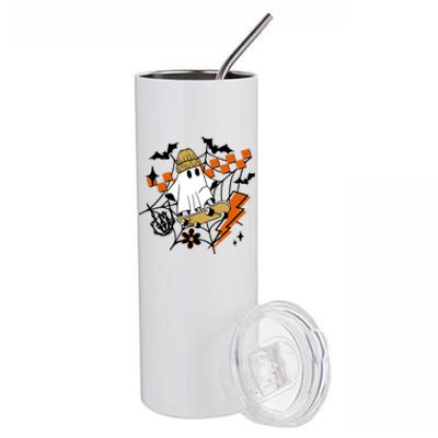 Ghost Retro Halloween Skateboard Stainless Steel Tumbler