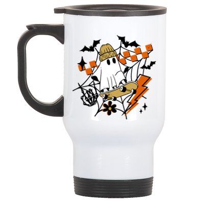 Ghost Retro Halloween Skateboard Stainless Steel Travel Mug