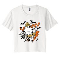 Ghost Retro Halloween Skateboard Women's Crop Top Tee