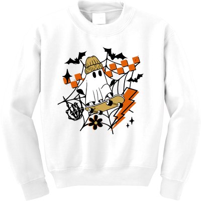 Ghost Retro Halloween Skateboard Kids Sweatshirt