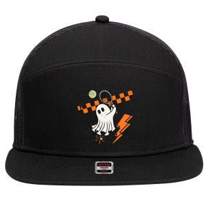 Ghost Retro Halloween Tennis 7 Panel Mesh Trucker Snapback Hat