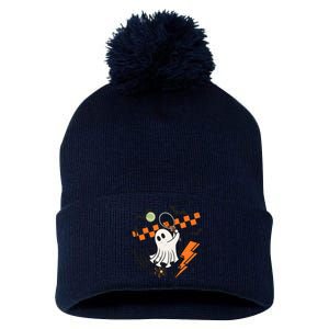 Ghost Retro Halloween Tennis Pom Pom 12in Knit Beanie