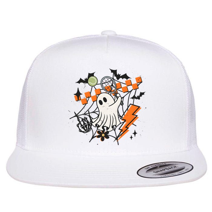 Ghost Retro Halloween Tennis Flat Bill Trucker Hat