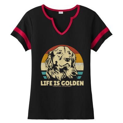 Golden Retriever Hund Life Is Golden Retro Vintage Ladies Halftime Notch Neck Tee