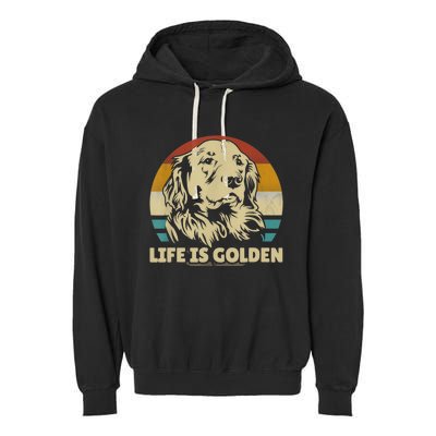 Golden Retriever Hund Life Is Golden Retro Vintage Garment-Dyed Fleece Hoodie