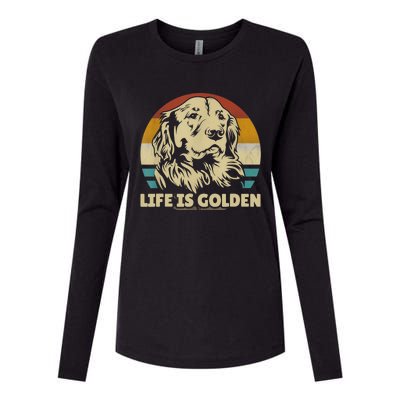 Golden Retriever Hund Life Is Golden Retro Vintage Womens Cotton Relaxed Long Sleeve T-Shirt