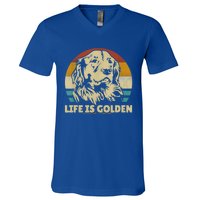 Golden Retriever Hund Life Is Golden Retro Vintage V-Neck T-Shirt