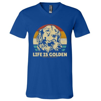 Golden Retriever Hund Life Is Golden Retro Vintage V-Neck T-Shirt