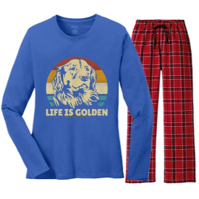 Golden Retriever Hund Life Is Golden Retro Vintage Women's Long Sleeve Flannel Pajama Set 