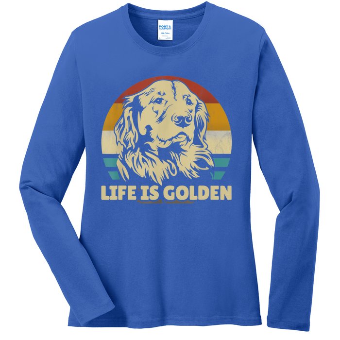 Golden Retriever Hund Life Is Golden Retro Vintage Ladies Long Sleeve Shirt