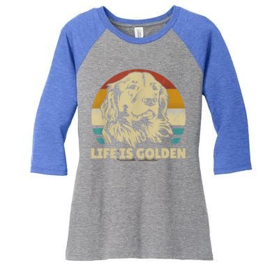 Golden Retriever Hund Life Is Golden Retro Vintage Women's Tri-Blend 3/4-Sleeve Raglan Shirt