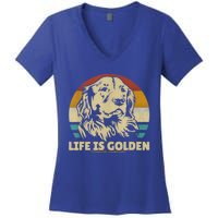 Golden Retriever Hund Life Is Golden Retro Vintage Women's V-Neck T-Shirt