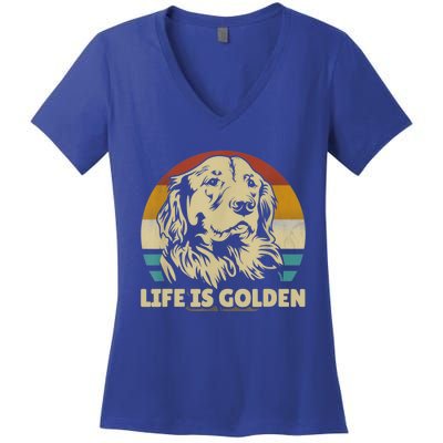 Golden Retriever Hund Life Is Golden Retro Vintage Women's V-Neck T-Shirt