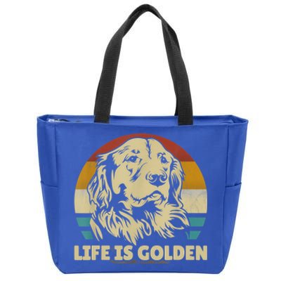 Golden Retriever Hund Life Is Golden Retro Vintage Zip Tote Bag