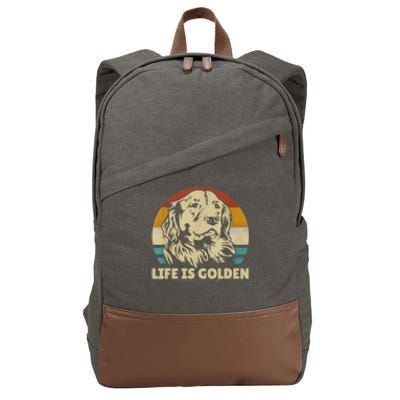 Golden Retriever Hund Life Is Golden Retro Vintage Cotton Canvas Backpack