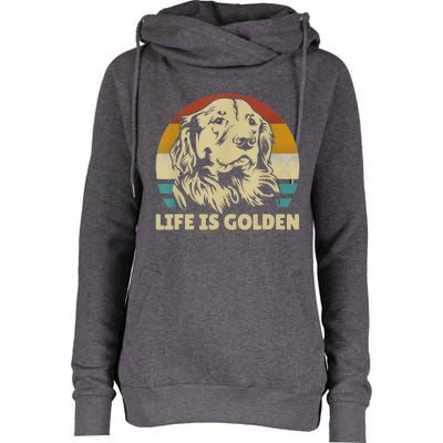 Golden Retriever Hund Life Is Golden Retro Vintage Womens Funnel Neck Pullover Hood