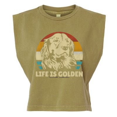 Golden Retriever Hund Life Is Golden Retro Vintage Garment-Dyed Women's Muscle Tee