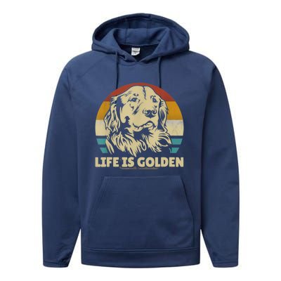 Golden Retriever Hund Life Is Golden Retro Vintage Performance Fleece Hoodie