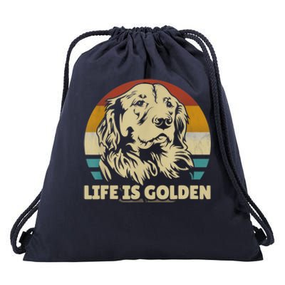 Golden Retriever Hund Life Is Golden Retro Vintage Drawstring Bag