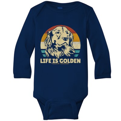 Golden Retriever Hund Life Is Golden Retro Vintage Baby Long Sleeve Bodysuit