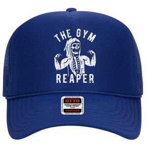 Gym Reaper Halloween Costume Funny Skeleton Fitness Workout High Crown Mesh Back Trucker Hat