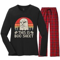 Ghost Retro Halloween Outfit, This Is Boo Sheet Women's Long Sleeve Flannel Pajama Set 