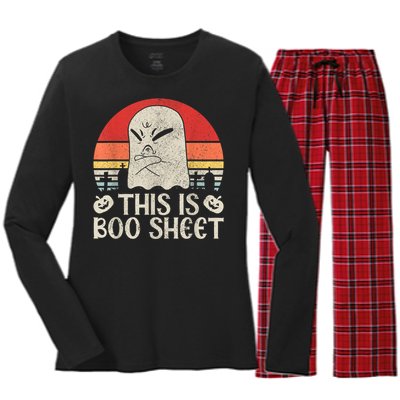 Ghost Retro Halloween Outfit, This Is Boo Sheet Women's Long Sleeve Flannel Pajama Set 