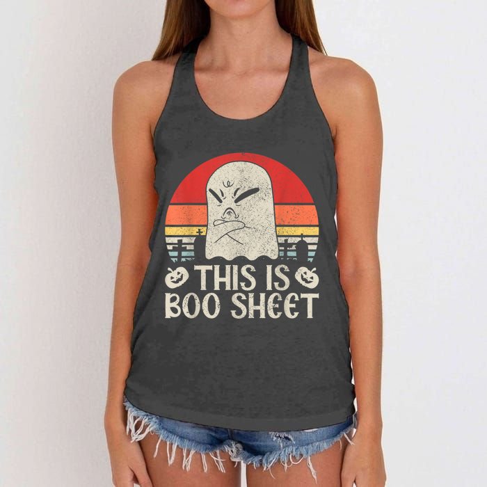 Ghost Retro Halloween Outfit, This Is Boo Sheet Women's Knotted Racerback Tank