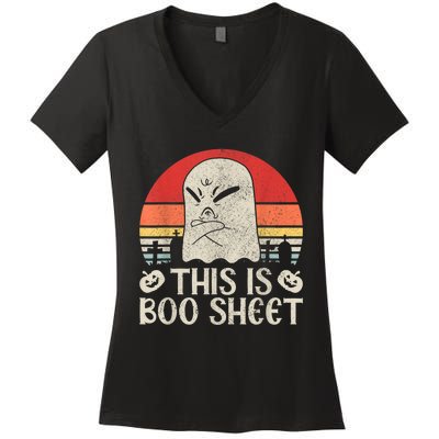 Ghost Retro Halloween Outfit, This Is Boo Sheet Women's V-Neck T-Shirt