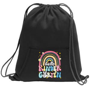 Groovy Rainbow Hello Kindergarten First Day Teacher Sweatshirt Cinch Pack Bag