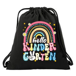 Groovy Rainbow Hello Kindergarten First Day Teacher Drawstring Bag