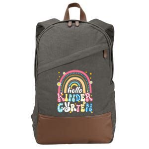 Groovy Rainbow Hello Kindergarten First Day Teacher Cotton Canvas Backpack