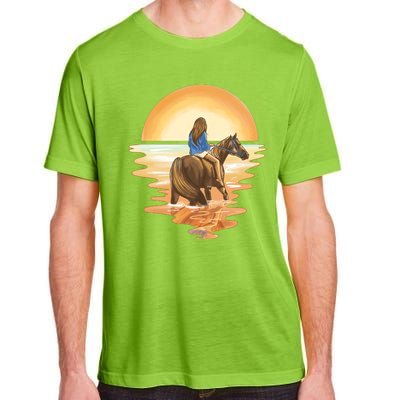 Girl Riding Horse Sunset Adult ChromaSoft Performance T-Shirt