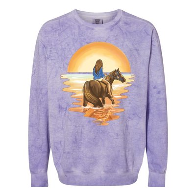 Girl Riding Horse Sunset Colorblast Crewneck Sweatshirt