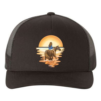 Girl Riding Horse Sunset Yupoong Adult 5-Panel Trucker Hat