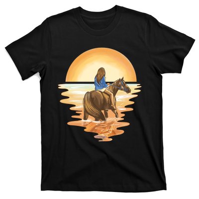 Girl Riding Horse Sunset T-Shirt