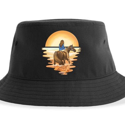 Girl Riding Horse Sunset Sustainable Bucket Hat