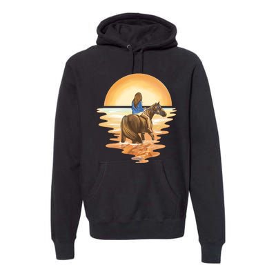 Girl Riding Horse Sunset Premium Hoodie