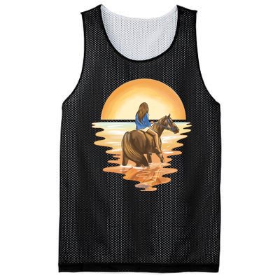 Girl Riding Horse Sunset Mesh Reversible Basketball Jersey Tank