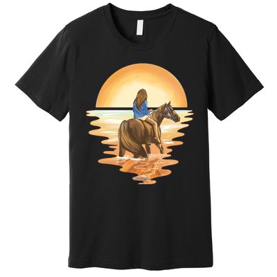 Girl Riding Horse Sunset Premium T-Shirt