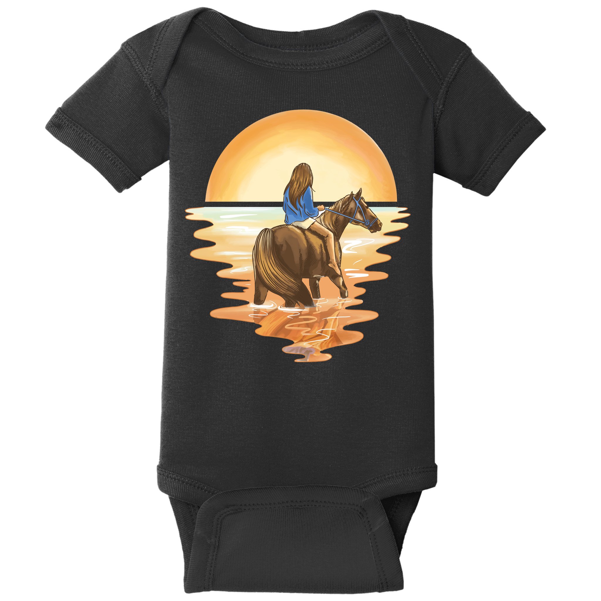 Girl Riding Horse Sunset Baby Bodysuit