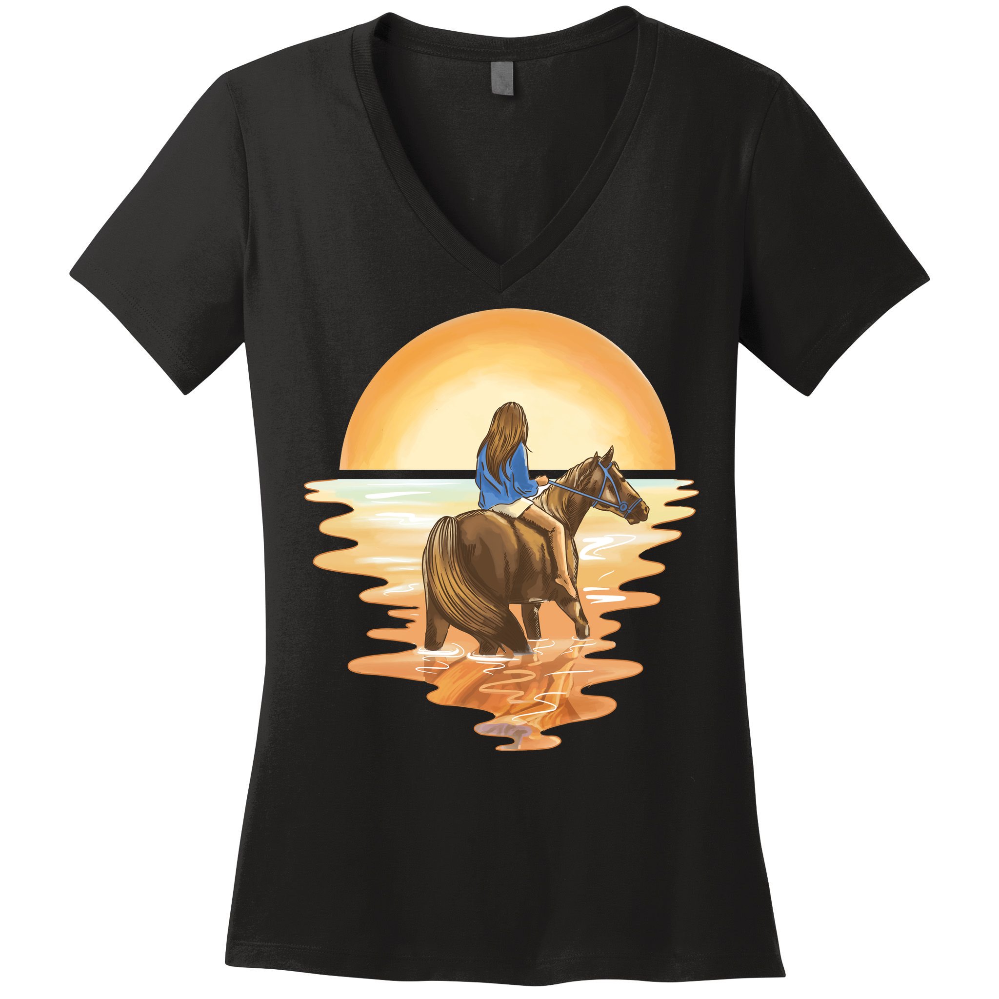 Girl Riding Horse Sunset Women's V-Neck T-Shirt