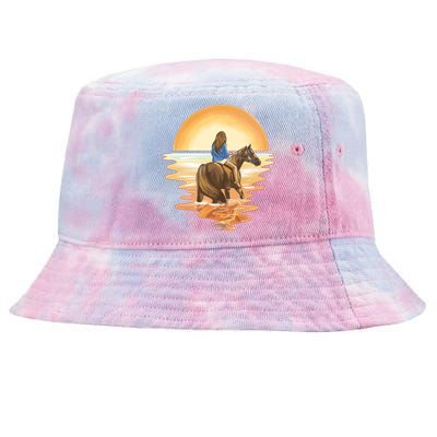 Girl Riding Horse Sunset Tie-Dyed Bucket Hat