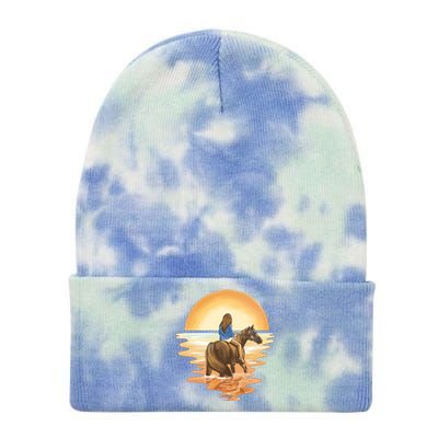 Girl Riding Horse Sunset Tie Dye 12in Knit Beanie