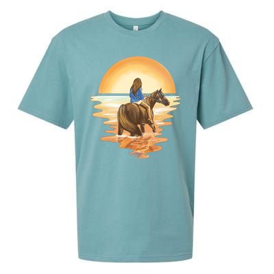 Girl Riding Horse Sunset Sueded Cloud Jersey T-Shirt