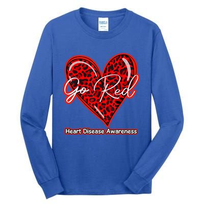 Go Red Heart Disease Awareness Month Leopard Funny Gift Tall Long Sleeve T-Shirt