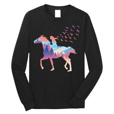 Girl Riding Horse In Forest Long Sleeve Shirt